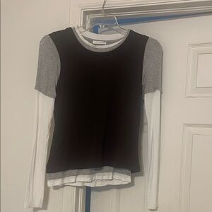 Zara Brown Gray & White Layered-Look Long Sleeve Top